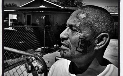 The B tattoo on Albert's face is in memory of his son who died playing football for Boron HS. On the job portrait. #liveunited