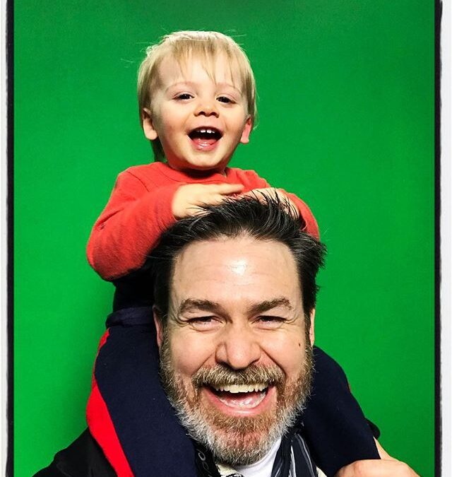 Chai and I in front of the green screen at News Watch at the Student Media Center. #meekjournalism #dadlife