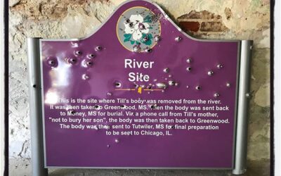 The Emmett Till river sign that was recently replaced and dedicated in the Interpretive Center in Sumner, MS. #deltacenter18 #meekjourno