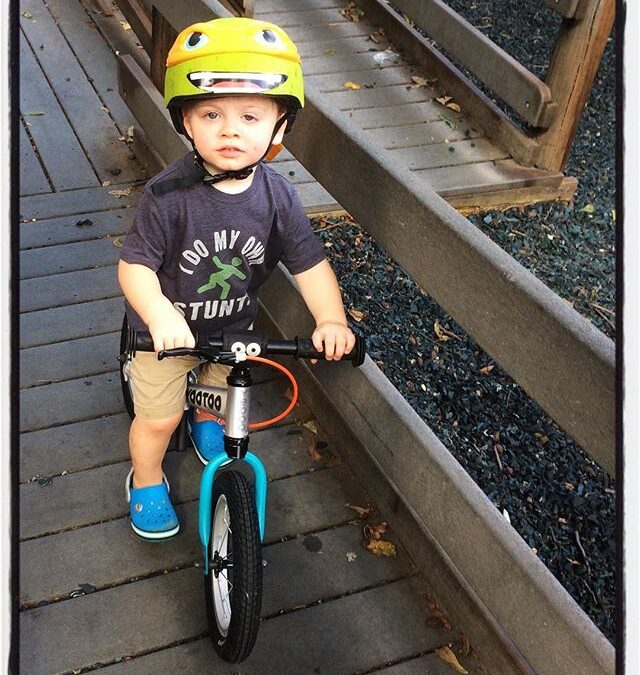 Birthday boy on his new balance bike. #dadlife