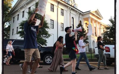 The Lights for Liberty March walks around the Lafayette County courthouse on a warm night in Oxford. We missed you @senatorwicker#DontLookAway#Lights4Liberty #EndUSConcentrationCamps#rogerwicker